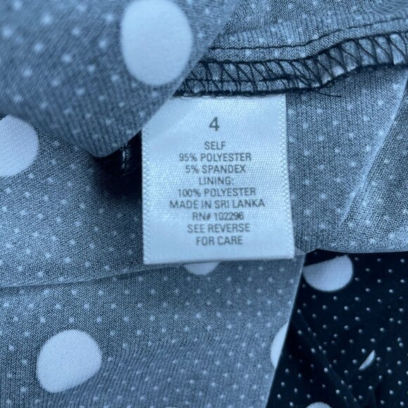 Dress Barn Vintage Black White Polka Dot Ruched Waist Cap Sleeve Midi Dress Sz 4 - Picture 11 of 13